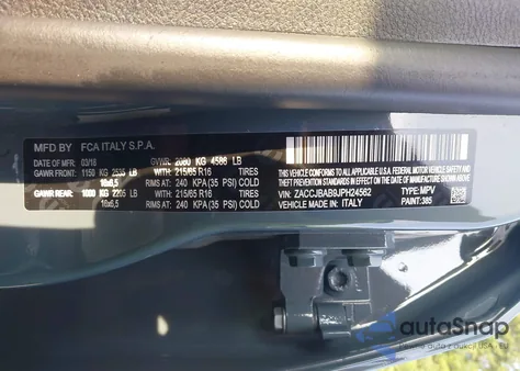 2018 Jeep Renegade Sport 4X4 from USA, damaged, VIN ZACCJBAB9JPH24562